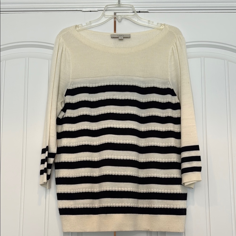 LOFT Cream and Black Striped Sweater